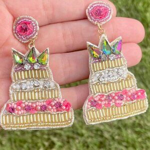 BIRTHDAY Layered Cake Gift Beaded Celebration Day Earrings